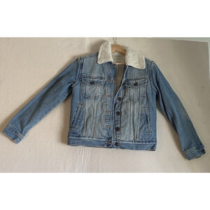 Pac Sun Denim Jacket X-Small Blue Sherpa Lined Medium Indigo Button Up